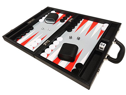 40 x 53 cm Premium Backgammon Set - Schwarz mit weißen und scharlachroten Punkten von Silverman & Co.