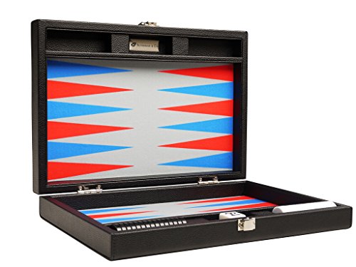 Silverman & Co. Backgammon-Set, 33 cm, Reisegröße, schwarzes Brett, scharlachrot und patriotblaue Punkte von Silverman & Co.