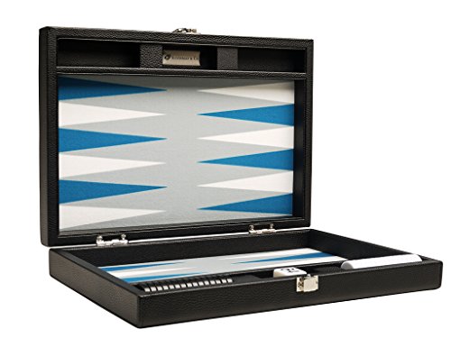 Silverman & Co. Backgammon-Set, 33 cm, Reisegröße, schwarzes Brett, weiße und blaue Punkte von Silverman & Co.