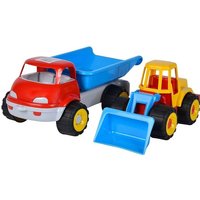 Simba 107134610 - LKW Kipper mit Bagger, 2-teilig, Kunststoff, 36/29cm, Sandspielzeug von Simba Toys