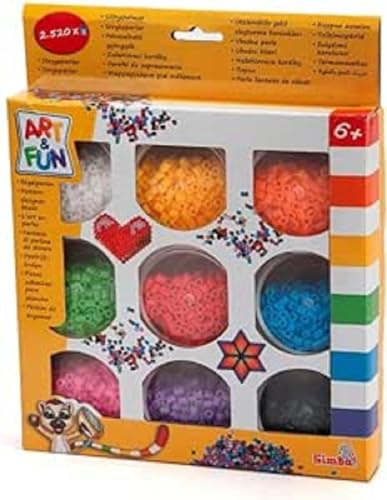 Art und Fun Bügelperlen in 9 Farben, 9x Dose mit je 280 Bügelperlen, Rot, Gelb, Weiß, Orange, Grün, Blau, Lila, Schwarz, Rosa, ab 6 Jahren von Simba