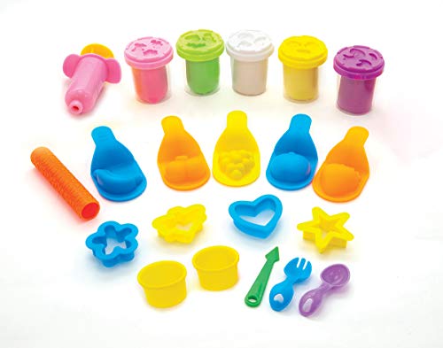 Simba 106326051 - Art und Fun Knetset Fruchteimer, 5x50g Knete, 5 Fruchtformen, 4 Ausstechformen, 16 Teile, 2 Becher, Für Kinder ab 3 Jahren von Simba