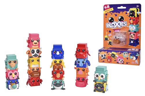 Bloxies Figur (4 Stck.) - Serie II, 4,5cm Tier-Bausteine zum Stapeln und Sammeln mit Bewegungseffekt, Spielzeug für Kinder ab 3 Jahre, Auswahl per Zufallsprinzip von Simba