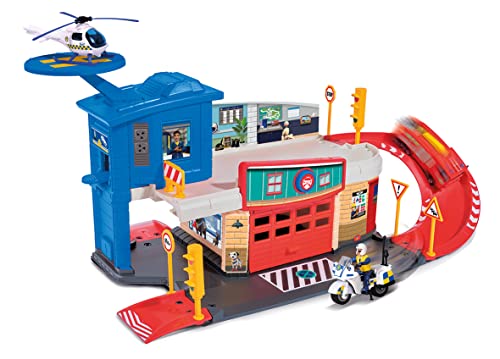 Dickie Toys Feuerwehrmann Sam Police Rescue Center, Feuerwehr Spielset auf 2 Etagen inkl. 4 Fahrzeugen aus Metall + weiteres Zubehör, Maße: 45x26x23 cm, 7/203097007, Rot von Simba