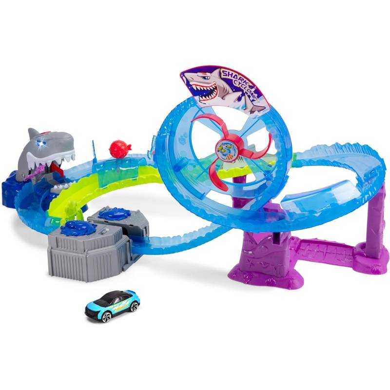 Dickie Toys pista da corsa per auto White Shark con auto von Simba