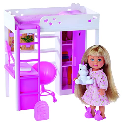 Simba 105733601 - Evi Love My Room, Puppe im Kinderzimmer mit Hochbett, Schreibtisch und Schrank, mit Zubehör, 12cm Spielpuppe, ab 3 Jahren von Simba