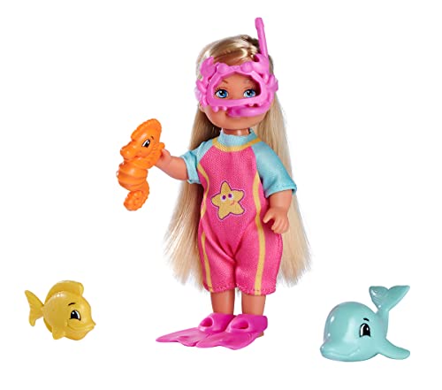 Simba 105733565 - Steffi Love Sea Fun, Puppe im Taucheranzug mit Flossen und Taucherbrille in Krabbenform, mit Meeresfreunde, Minipuppe 12cm, ab 3 Jahren von Simba