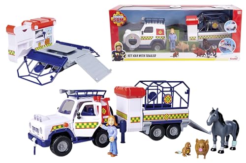 Feuerwehrmann Sam 109252624038 Anhänger Tierrettung, bewegliche Figur Lizzie 7,5 cm und 3 Tierfiguren, Lichteffekte, offizielles lizensiertes Spielzeug aus der Serie Feuerwehrmann Sam 109252624038 Anhänger Tierrettung, bewegliche Figur Lizzie 7,5 cm und 3 Tierfiguren, Lichteffekte, offizielles lizensiertes Spielzeug aus der Serie von Simba