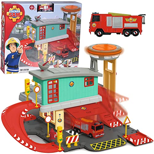 Simba Feuerwehrmann Sam Feuerwehrwache mit Die-Cast-Kette + Jupiter-Feuerwehrauto, Mehrfarbig von Simba