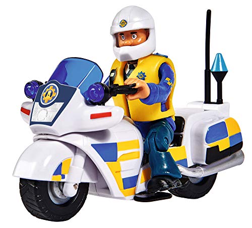 Simba 109251092 - Feuerwehrmann Sam Polizei Motorrad, mit Malcolm Figur, mit Zubehör, Staffel 12, ab 3 Jahren von Simba
