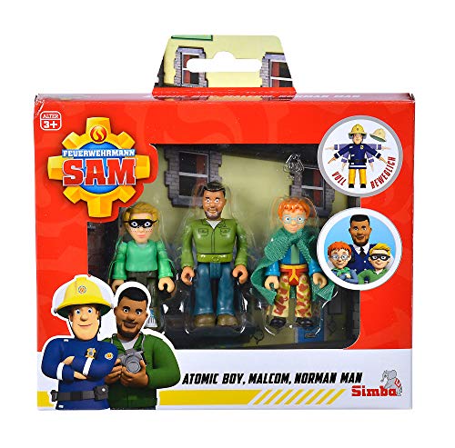Simba 109251091 - Feuerwehrmann Sam Superhelden Figurenset, Polizist Malcom, Norman und James, voll beweglich, 7,5cm von Simba