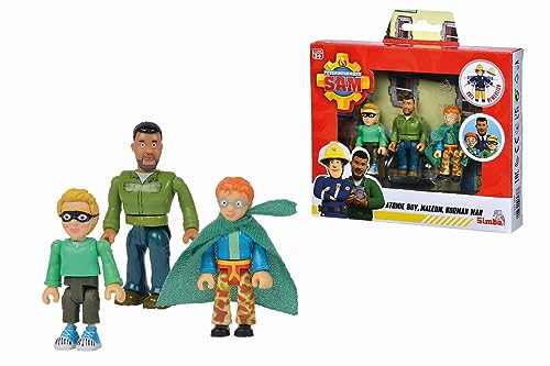 Simba 109251091 - Feuerwehrmann Sam Superhelden Figurenset, Polizist Malcom, Norman und James, voll beweglich, 7,5cm von Simba