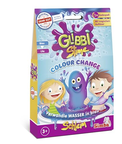 Glibbi Color Change Slime, Pulver verwandelt Wasser in blauen Schleim, beim Auflösen Farbwechsel (zu violett), 150g, ab 3 Jahren von Simba