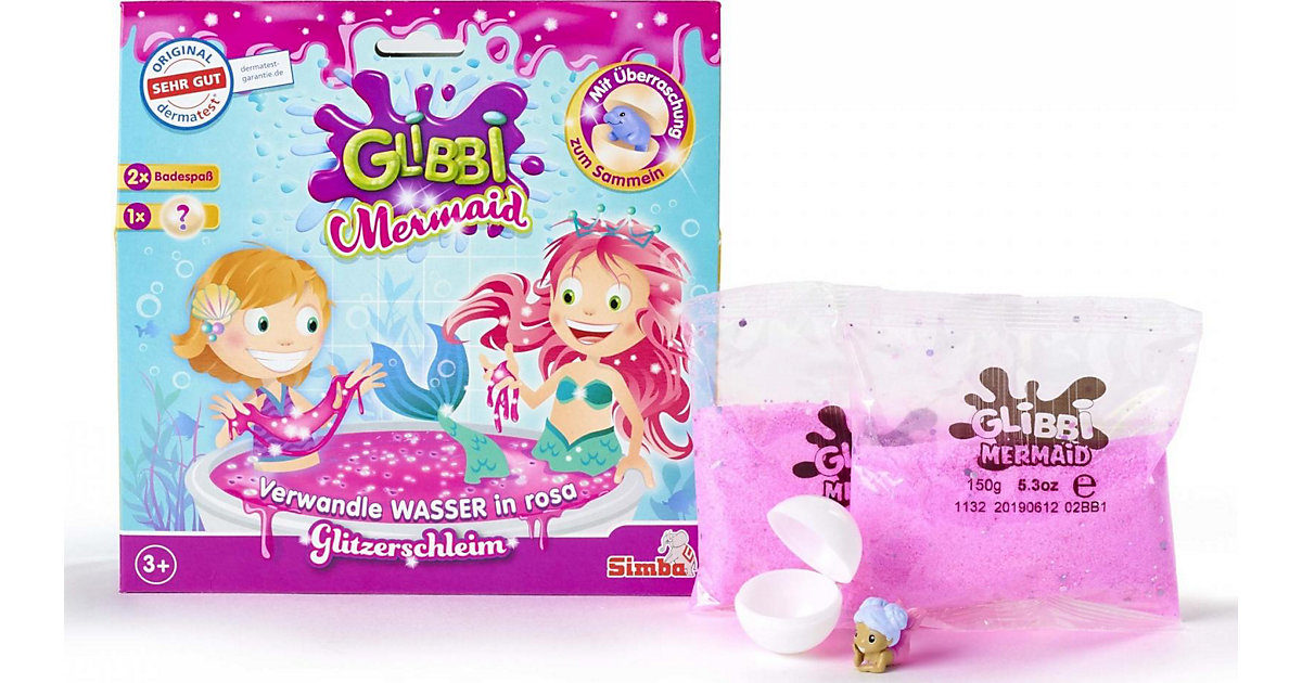 Glibbi Mermaid - pinker Glitzerschaum die Badewanne + Perle, 2 Bäder  Kinder von Simba