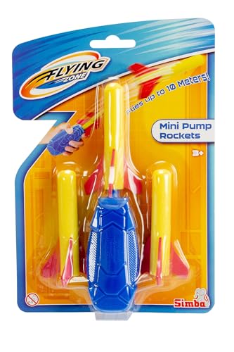 Mini Pump Raketen, 3 Raketen 9cm, Handpumpe L:13cm, fliegen bis zu 10m weit, Softmaterial, ab 3 Jahren von Simba