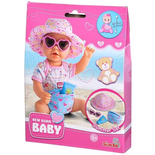 Simba 105560005 - New Born Baby, Puppen Sommer Set, Sonnenhut, Brille und Cremetube, mit Cooler Bauchtasche von Simba