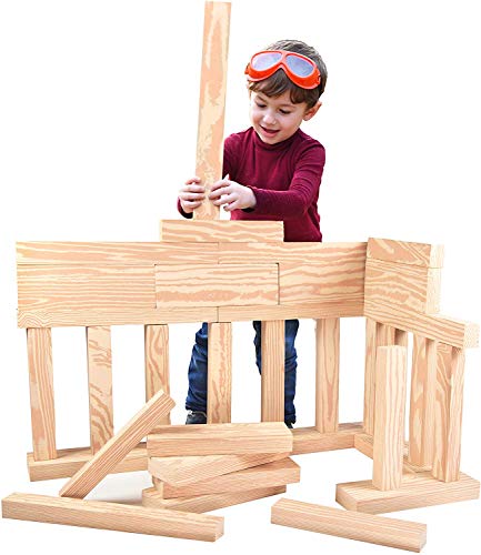 Playlearn Schaumstoff-Holzbalken-Bausteine, 24 Stück, Block-Set für Kinder, sicherer ungiftiger EVA-Schaum von Simba