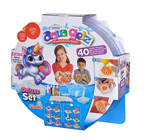 SIMBA 106322452026 Aqua Gelz Set Spezial DIY selbst gefertigte 3D Figuren mit Leucht-Effekt im Dunkeln kreativ spielen, 9 Flaschen Gel, 6 Formen, 8Zubehör für Wasser, ab 8Jahren von Simba