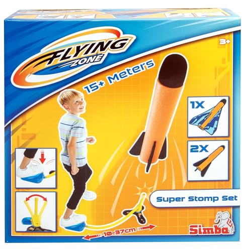 Super Stomp Set, Rakete, Flugrakete, verstellbare Abschussvorrichtung, Luftdruckantrieb, mit 2 Raketen und 1 Flugzeug, je 20cm Länge, ab 3 Jahren von Simba