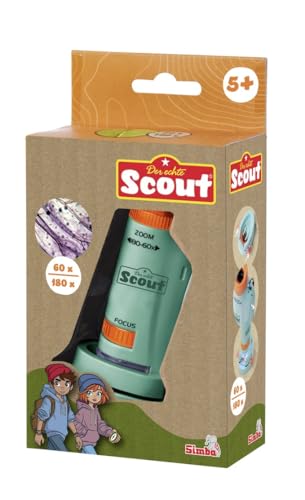 SIMBA 109452666 - Scout Kinder-Mikroskop ab 5 Jahre - kleines Taschenmikroskop (11 cm) mit 60-180-facher Vergrößerung, 7 Objektträgern & Licht, Forscher- und Entdecker-Spielzeug inkl. Batterien von Simba