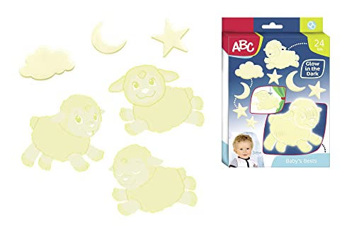 ABC Glow in the Dark Happy Sheeps, 3 extra große Schaf-Formen mit Lithophan, Sterne, Monde und Wolken, 24 Teile, ab 3 Jahre von Simba