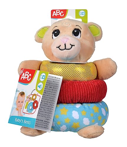 ABC Teddy Plüsch Stapelring, mit Stabgreifling und Rassel, verschiedene Texturen, 16cm, ab den ersten Lebensmonaten von Simba