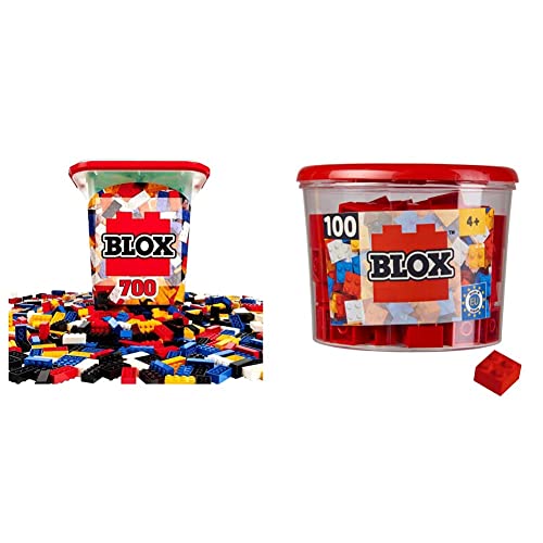 Simba 104114200 - Blox 700 Bausteine ab 3 Jahren & 104114111 - Blox, 100 rote Bausteine für Kinder ab 4 Jahren, 4er Steine, inklusive Dose, hohe Qualität, vollkompatibel mit vielen anderen Herstellern von Simba