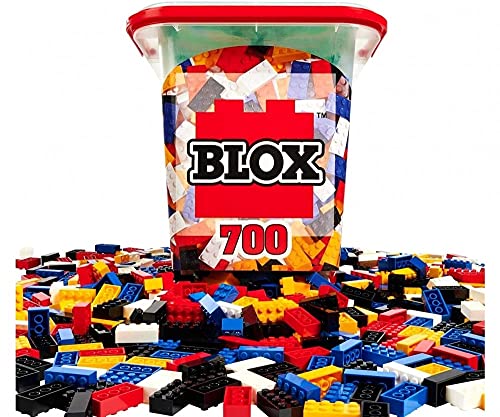 Simba 104114200 - Blox 700 Bausteine für Kinder ab 3 Jahren, 8er Steinebox mit Grundplatte, vollkompatibel, farblich gemischt, Schwarz von Simba