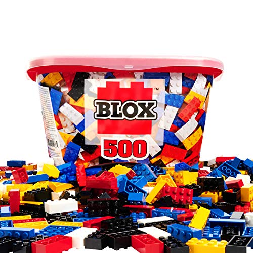 Simba 104114201 - Blox 500 Bausteine für Kinder ab 3 Jahren, 8er Steinebox, ohne Grundplatte, vollkompatibel, farblich gemischt, schwarz, rot, weiß, gelb, blau von Simba