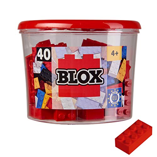 Simba 104118875 - Blox, 40 rote Klemmbausteine für Kinder ab 3 Jahren, 8er Steine, inklusive Dose, hohe Qualität, vollkompatibel mit vielen anderen Herstellern von Simba