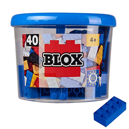 Simba 104118881 - Blox, 40 blaue Klemmbausteine für Kinder ab 3 Jahren, 8er Steine, inklusive Dose, hohe Qualität, vollkompatibel mit anderen Herstellern von Simba