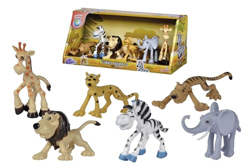 Simba 104322457 - Funny Animals Safari, lustige Safaritiere, 6 Stück, kindlich gestaltet, 9-12cm, Tier Figuren, Spielfiguren, ab 3 Jahre von Simba