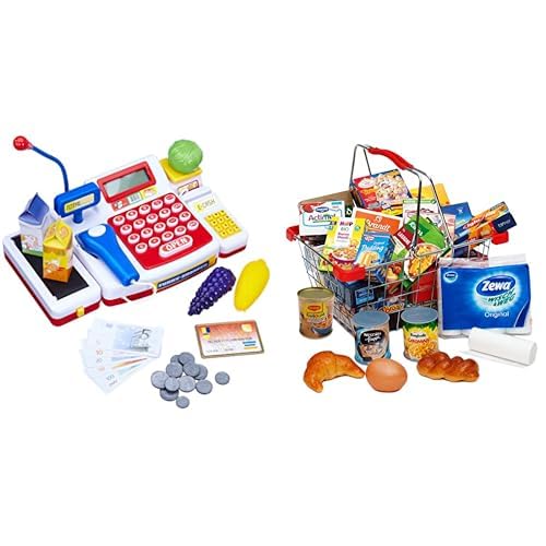 Simba 104525700 - Supermarktkasse mit Scanner Kinderspiel & Small Foot by Legler 9559 Tanner 0335.2 Küchenkorb gefüllt von Simba
