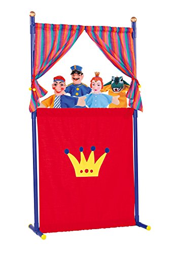 Simba 104586783 - Puppentheater, 4 Handpuppen, Kunststoffrahmen, Kasperl, Prinzessin, Krokodil, Polizist, 5 Teile, Kopf 10cm, 132cm, ab 5 Jahre von Simba