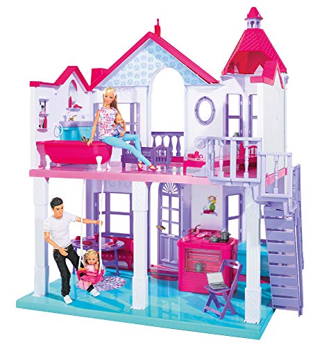 Simba 104661996 - Steffi Love Dreamhouse, Großes Spielhaus, 4 Räume, OHNE PUPPEN, 84cm hoch, Zwei Etagen, Funktionstüchtige Klingel, Zusammenklappbar von Simba