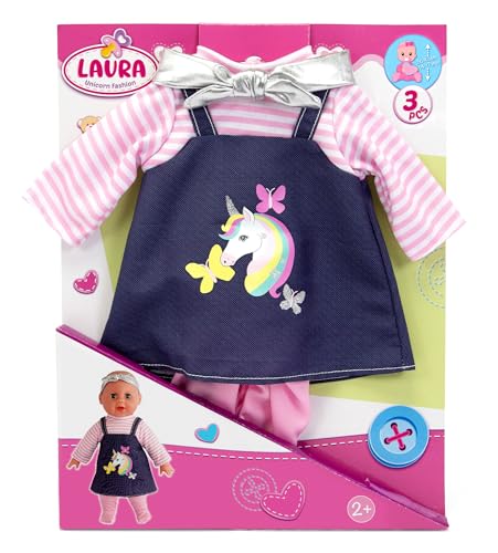 Laura Einhorn Fashion, 3 Teile, Kleid mit glitzerndem Einhorndruck, Stirnband und Strumpfhose für 36-43cm Puppen, ab 2 Jahren Laura Einhorn Fashion, 3 Teile, Kleid mit glitzerndem Einhorndruck, Stirnband und Strumpfhose für 36-43cm Puppen, ab 2 Jahren von Simba