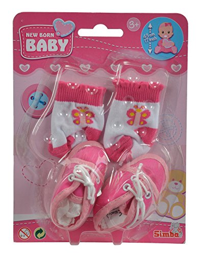 Simba 105560844 - New Born Baby Schuhe und Socken, 4-fach sortiert, es wird nur ein Artikel geliefert, für 38-43cm Puppen, ab 3 Jahre von Simba