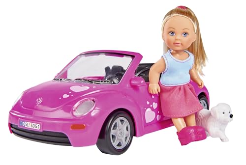 Simba 105731539 - Evi Love Evi's Beetle, Evi mit Auto, Auto: 22cm, mit Hund, Ankleidepuppe, 12cm, für Kinder ab 3 Jahren von Simba