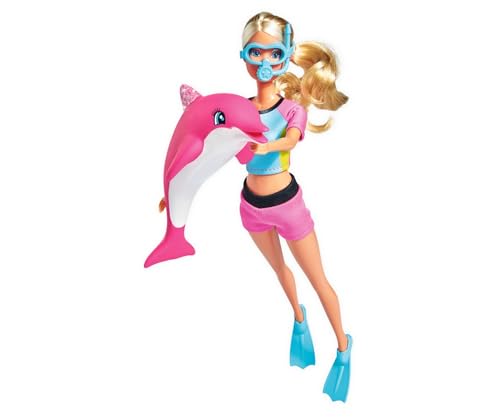 Simba 105733201 - Steffi Love Dolphin Fun, im Tauchanzug, mit Taucherbrille und Schwimmflossen, mit Delfin zum Spielen, Ankleidepuppe, 29cm, für Kinder ab 3 Jahren von Simba