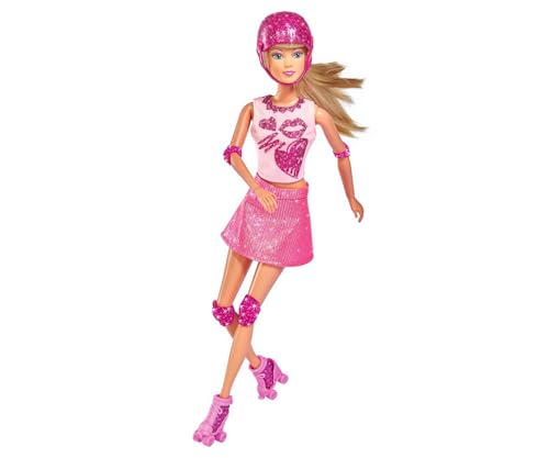 Simba 105733268 - Steffi Love Glitter Skates, Spielpuppe in glitzerndem Rollerskateoutfit, Schoner und Helm, 2in1 Rollschuhe werden zu High Heels, 29cm, ab 3 Jahre von Simba