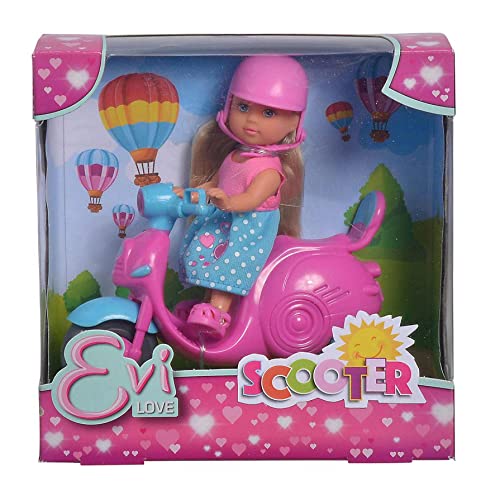 Simba 105733345 - Evi Love Scooter, Spielpuppe auf ihrem Scooter mit Helm, 12cm, ab 3 Jahren von Simba