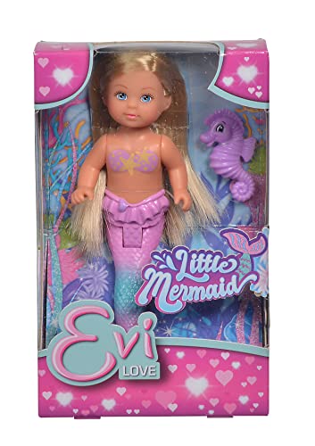 Simba 105733424 - Evi Love Little Mermaid, 2-fach sortiert, es wird nur ein Artikel geliefert, Evi als Meerjungfrau, bewegliche Schwanzflosse, mit Seepferdchen, 12cm Ankleidepuppe, ab 3 Jahren von Simba
