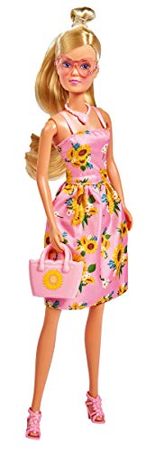 Simba 105733476 - Steffi Love Sunflower, Puppe in einem modischen Kleid mit Sonnenblumen, Sonnenbrille, Kette und Handtasche, Es wird nur ein Artikel geliefert von Simba