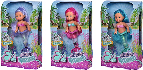 Simba 105733482 - Evi Love Glitter Mermaid, Puppe als Meerjungfrau mit Schwanzflosse, die beim Schütteln glitzert, Es Wird nur EIN Artikel geliefert von Simba