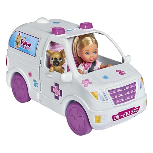 Simba 105733488 - Evi Love Doktor Evi 2-in-1 Tiermobil, Evi als Tierärztin, aufklappbares Auto, Tierklinik, mit Hund, Katze und Zubehör, Ankleidepuppe, 12cm, für Kinder ab 3 Jahren von Simba