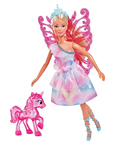 Simba 105733587 - Steffi Love Unicorn Fairy, Ankleidepuppe als Fee mit abnehmbaren Flügeln, mit Einhorn, 29cm Puppe trägt ein bezauberndes pastell Glitzerkleid, ab 3 Jahren von Simba