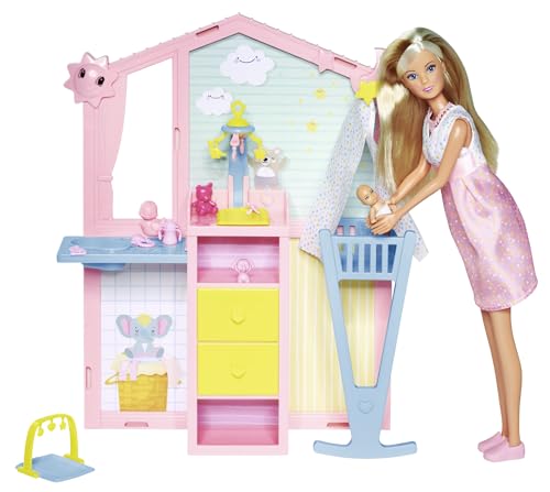 Simba 105733590 - Steffi Love Newborn Baby Room, Schwangere Puppe mit Baby im Kinderzimmer, mit Babybett, Wickeltisch, Badewanne und Zubehör, 29cm Spielpuppe, ab 3 Jahren Simba 105733590 - Steffi Love Newborn Baby Room, Schwangere Puppe mit Baby im Kinderzimmer, mit Babybett, Wickeltisch, Badewanne und Zubehör, 29cm Spielpuppe, ab 3 Jahren von Simba