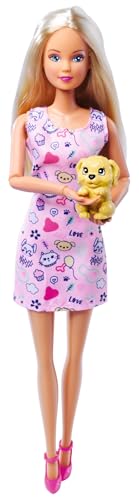 Steffi Love Cute Pet, 2-fach sortiert, es wird nur ein Artikel geliefert, Spielpuppe mit ihrem Haustier und Futterzubehör, 29cm, ab 3 Jahren von Simba