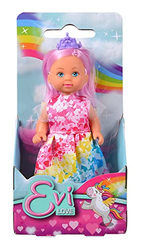 Simba 105733634 - Evi Love Princess, 3-fach sortiert, es wird nur ein Artikel geliefert, Spielpuppe als Regenbogen Prinzessin mit bunten Haaren, 12cm, ab 3 Jahren von Simba