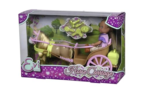 Simba 105733649 - Evi Love Horse Carriage, Spielpuppe sitzt in ihrer Pferdekutsche mit Pferd, Zubehör, Geheimfach in der Kutsche, 28cm, ab 3 Jahre von STEFFI LOVE